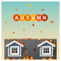 Hello Autumn background with a small house