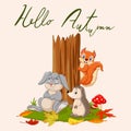 Hello autumn background with wild animals Royalty Free Stock Photo