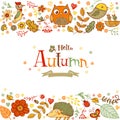 Hello Autumn banner in doodle style