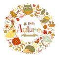 Hello Autumn banner in doodle style Royalty Free Stock Photo