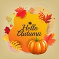 Hello Autumn Banner With Leaves