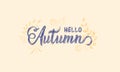Hello autumn calligraphy art illustration of crayon color with beautiful floral background Royalty Free Stock Photo