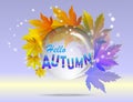 Hello autumn calligraphy with illustration of bunch of maple and Royalty Free Stock Photo