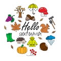 Hello autumn card with color icons Royalty Free Stock Photo