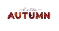 Hello autumn card with lettering and falling foliage