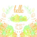 Hello Autumn Card with lettering. Royalty Free Stock Photo