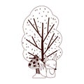 Hello autumn, cartoon cute fox mushrooms tree isolated design white background line style