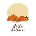 Hello autumn composition with pumpkins and leaves on a white background. Thanksgiving or Halloween decoration. Greeting card, Royalty Free Stock Photo