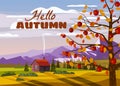 Hello Autumn countryside rural landscape apple tree landscape fruit harvest season forest farm house fall panorama