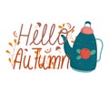 Hello autumn cute teapot floral leaves natural decoration card