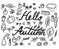 Hello autumn doodle,line hand drawn.