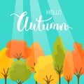 Hello autumn fall colorful cartoon park trees background Royalty Free Stock Photo