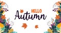 Hello Autumn Flat style Vector illustration with hand drawn leaves Royalty Free Stock Photo