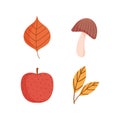 Hello autumn, fresh apple fruit mushroom leaves foliage icons