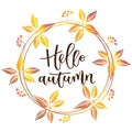 Hello autumn hand written inscription Royalty Free Stock Photo