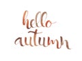 Hello, Autumn. Hand written lettering. Phrase isolated white background. Fall calligraphy Royalty Free Stock Photo