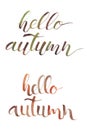 Hello, Autumn. Hand written lettering. Phrase isolated white background. Fall calligraphy set Royalty Free Stock Photo