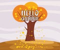 Hello Autumn landscape lonely tree in trend style flat cartoon panorama horizon. Illustration vector isolated banner postcard