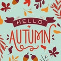 hello autumn lettering background with leaves vector design Royalty Free Stock Photo