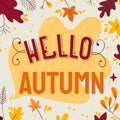 hello autumn lettering background with leaves vector design Royalty Free Stock Photo