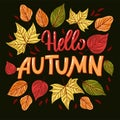 hello autumn lettering background with leaves vector design Royalty Free Stock Photo