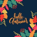 hello autumn lettering background with leaves vector design Royalty Free Stock Photo