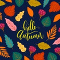 hello autumn lettering background with leaves vector design Royalty Free Stock Photo