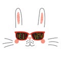 Hello Autumn lettering with bunny in glasses Royalty Free Stock Photo