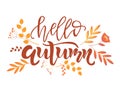 Hello Autumn lettering design. Calligraphy text for poster