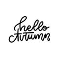 Hello autumn - linear logo design isolated on white background. Hello autumn typography and lettering for seasonal decor