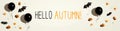 Hello autumn message with balloons and Halloween decorations Royalty Free Stock Photo