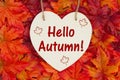 Hello Autumn message with fall leaves