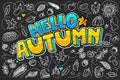 Hello autumn message in pop art style.