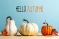 Hello autumn message with pumpkins