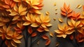 Hello Autumn minimal background with autumn yellow, orange leaves background. Fall banners, posters, illustration