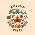 hello autumn poster round vintage filled outline celebrate september vibes