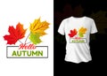 Hello autumn t-shirt design. Autumn Leaves hand-drawn vector set. Autumn hand-drawn lettering vector set. Fall season handwritten Royalty Free Stock Photo