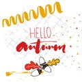 Hello autumn text handwriting on the squared notebook paper.