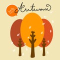 Hello autumn tree and falling leaf cartoon illustration Royalty Free Stock Photo