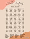 Hello Autumn word search puzzle for children or adults.