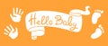 Hello baby ribbon simple stamp imprint foot hand newborn birthday template card invitation party