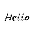 Hello. Black text, calligraphy, lettering, doodle by hand isolated on white background Card banner design. Vector