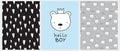 Hello Boy. Baby Shower Illustration. Cute Nursery Art with Shy White Bear.