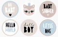 Hello Boy. Lovely Baby Shower Party Tags. Baby Boy Party Decoration. Royalty Free Stock Photo