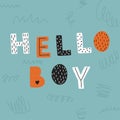 Hello boy poster. Vector banner template. Royalty Free Stock Photo