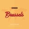 Hello from Brussels. Travel to Belgium. Touristic greeting card. Vector illustration.