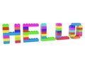 Hello concept built from toy bricks.3d illustration Royalty Free Stock Photo