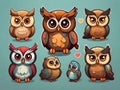 Cute illustration Owl stickers, nice looks. Royalty Free Stock Photo