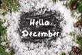 HELLO DECEMBER greeting card. concept of the fall season Royalty Free Stock Photo