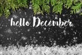 HELLO DECEMBER greeting card. concept of the fall season. Royalty Free Stock Photo